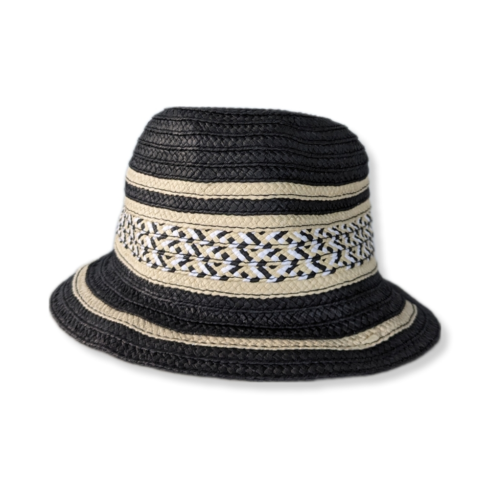 NWT BCBGeneration Black & Tan Paper Straw Hat - Picture 1 of 9